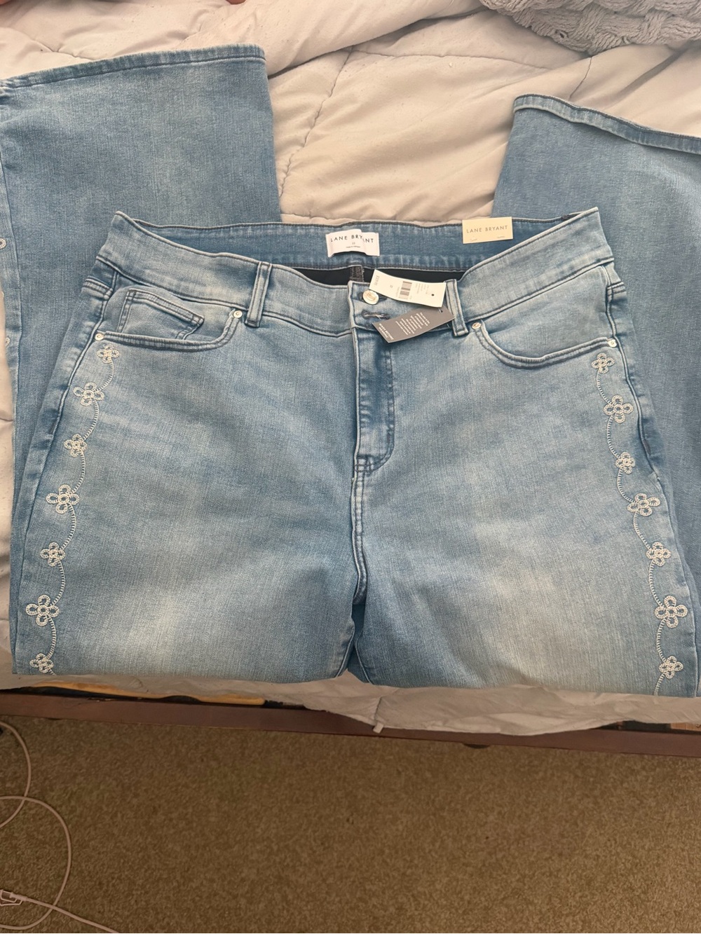 Lane Bryant Light Blue Embroidered Flare Jeans